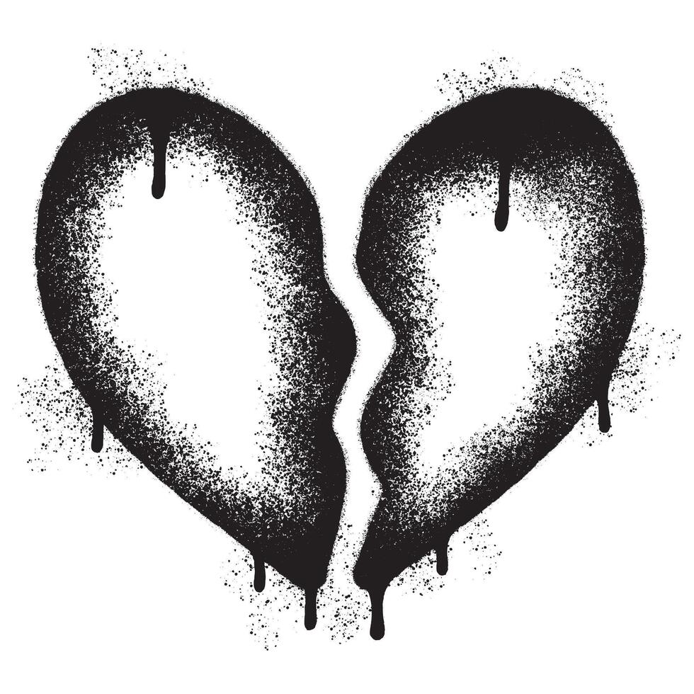 vaporisateur peint graffiti cassé cœur icône mot pulvérisé isolé avec une blanc Contexte. graffiti l'amour Pause icône avec plus de vaporisateur dans noir plus de blanche. vecteur