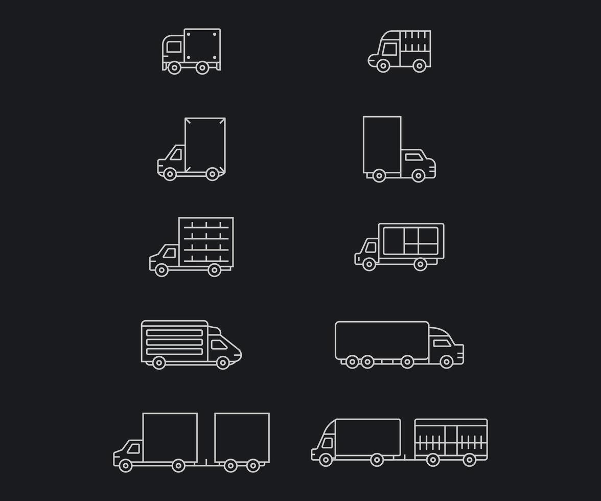 vecteur ligne livraison un camion icône ensemble. contour transport symbole et un service paquet entreprise. la logistique cargaison récipient van et industrie expédition auto. exportation et suivi livrer