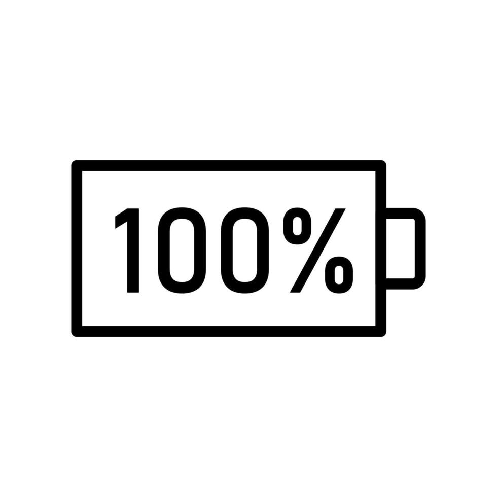 vecteur noir ligne icône 100 pour cent batterie charge isolé sur blanc Contexte