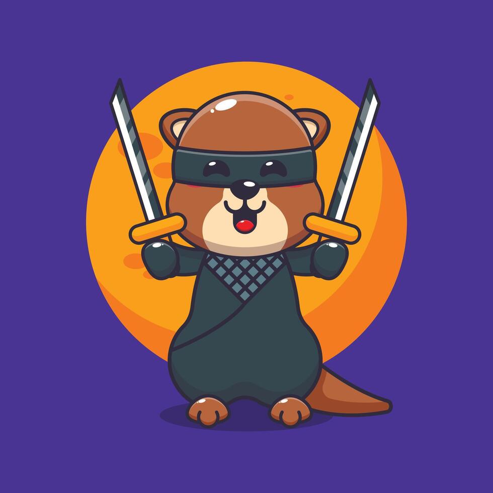 mignonne loutre ninja dessin animé vecteur illustration.