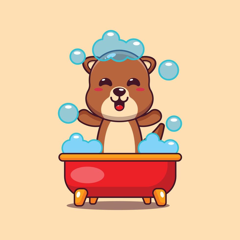 mignonne loutre prise bulle une baignoire dans baignoire dessin animé vecteur illustration.