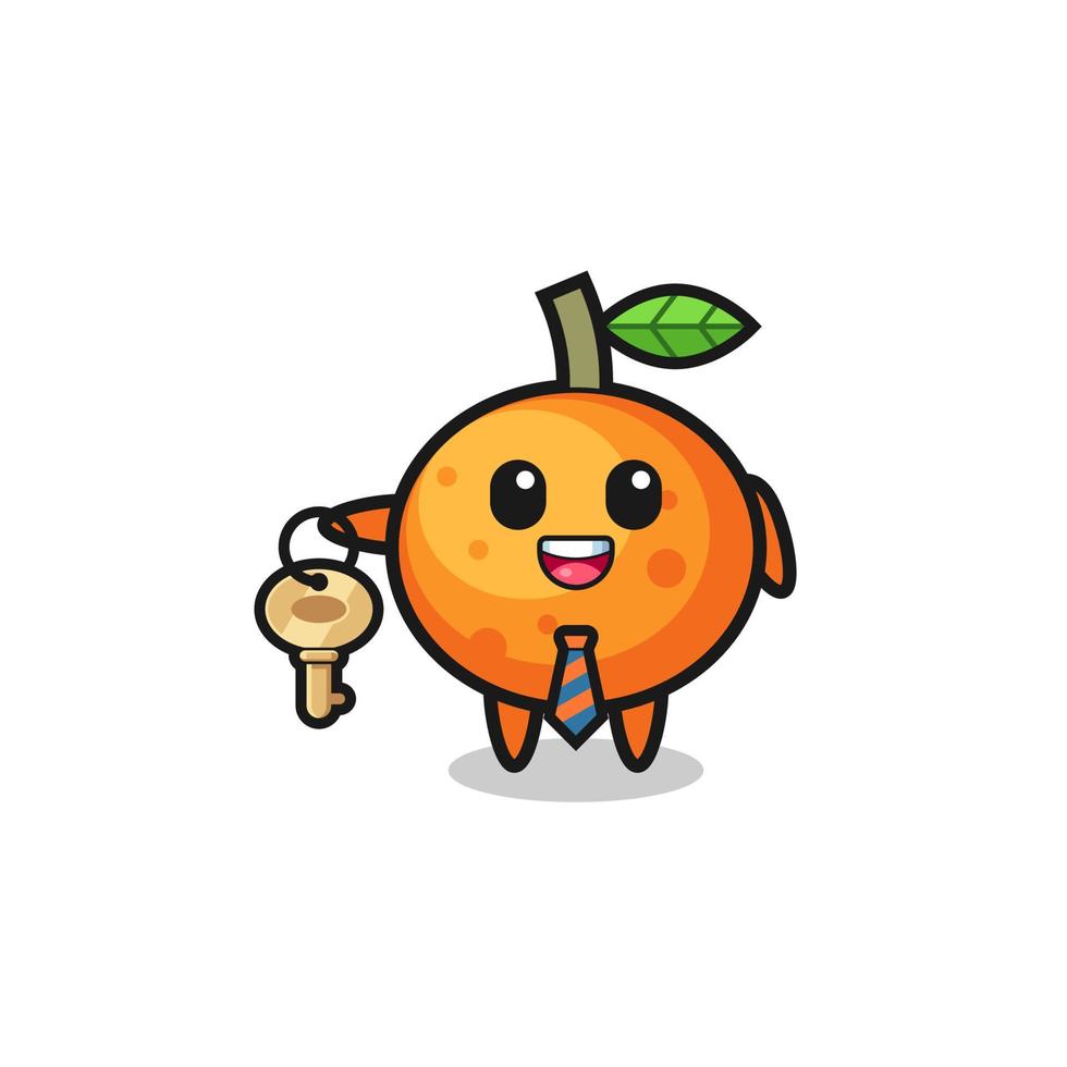 Mascotte de mandarine mignonne comme mascotte d'agent immobilier vecteur