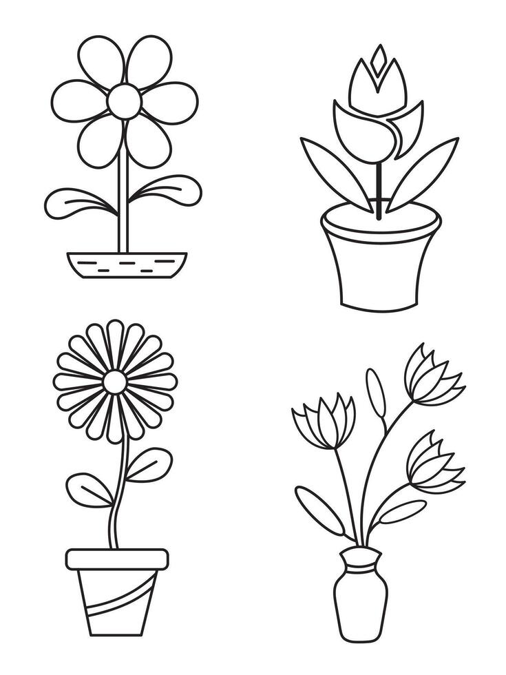 fleurs et marmites, intérieur conception, magnifique fleurs végétaux, plante contour dessin vecteur ensemble, plantes succulentes dans marmites. fleurs dans une pot.