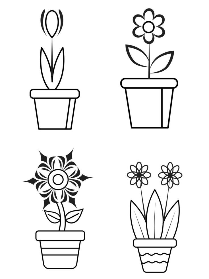 fleurs et marmites, intérieur conception, magnifique fleurs végétaux, plante contour dessin vecteur ensemble, plantes succulentes dans marmites. fleurs dans une pot.