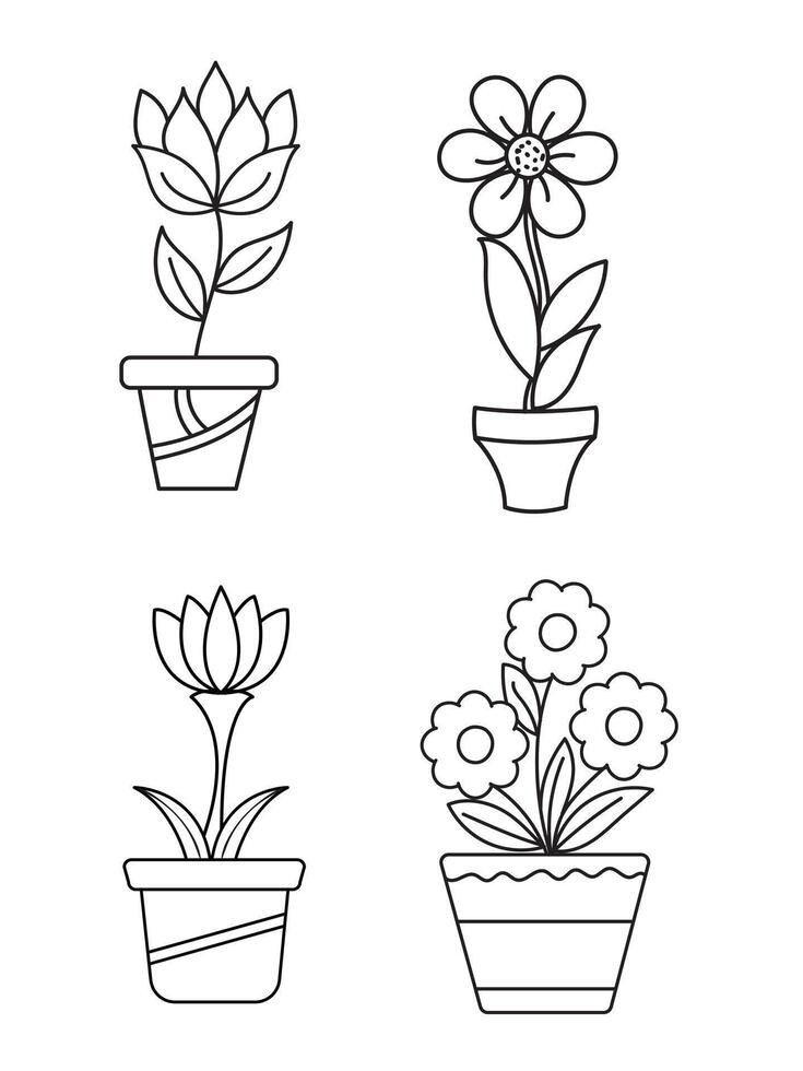 fleurs et marmites, intérieur conception, magnifique fleurs végétaux, plante contour dessin vecteur ensemble, plantes succulentes dans marmites. fleurs dans une pot.