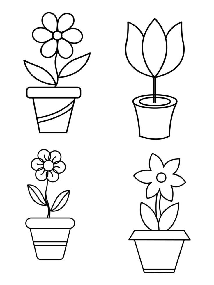 fleurs et marmites, intérieur conception, magnifique fleurs végétaux, plante contour dessin vecteur ensemble, plantes succulentes dans marmites. fleurs dans une pot.