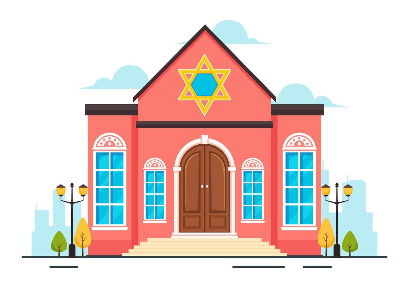 synagogue bâtiment ou juif temple vecteur illustration avec religieux, hébreu ou judaïsme et Juif culte endroit dans plat dessin animé Contexte