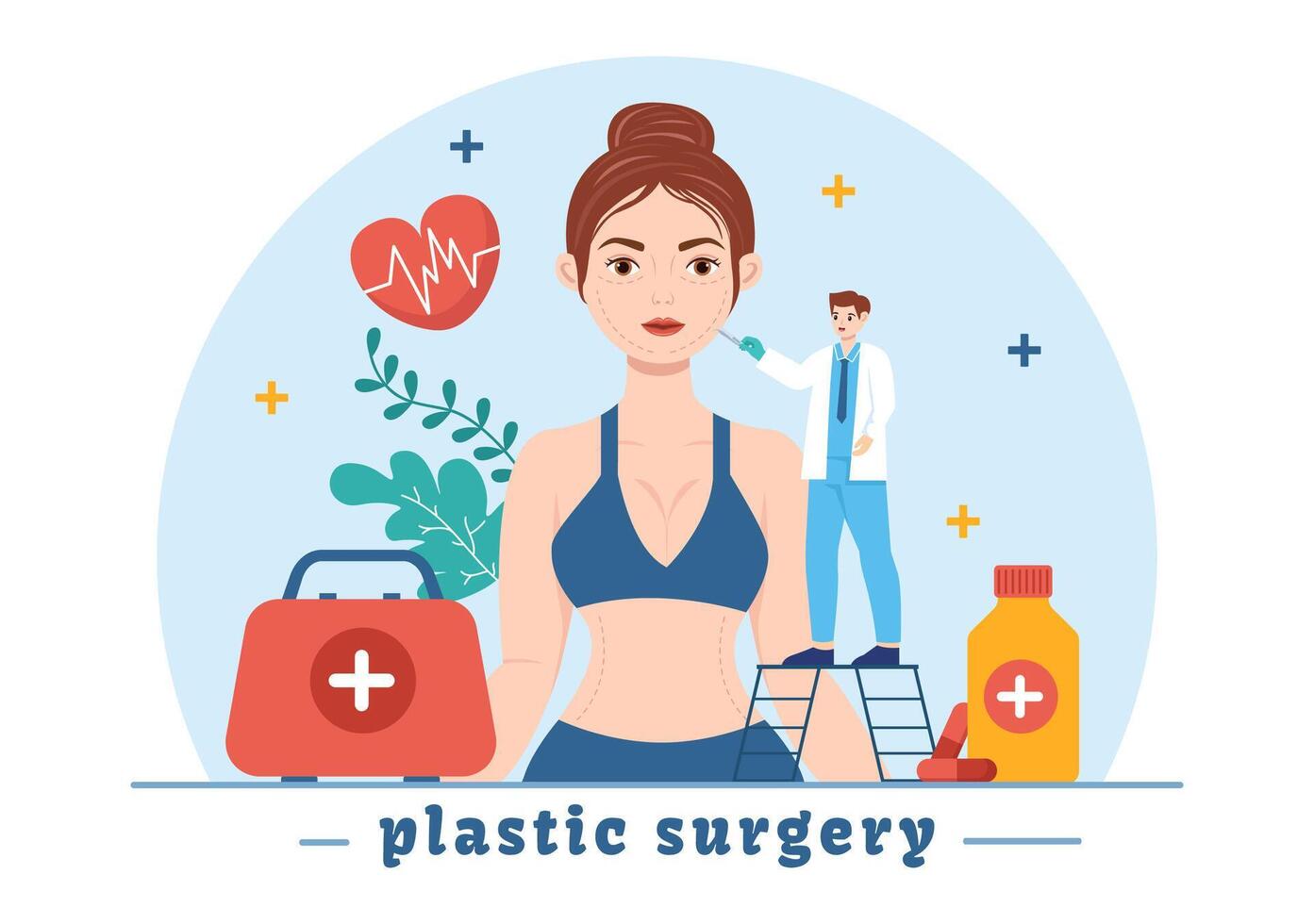 Plastique chirurgie vecteur illustration de médical chirurgical opération sur le corps ou visage comme attendu en utilisant Avancée équipement dans dessin animé Contexte