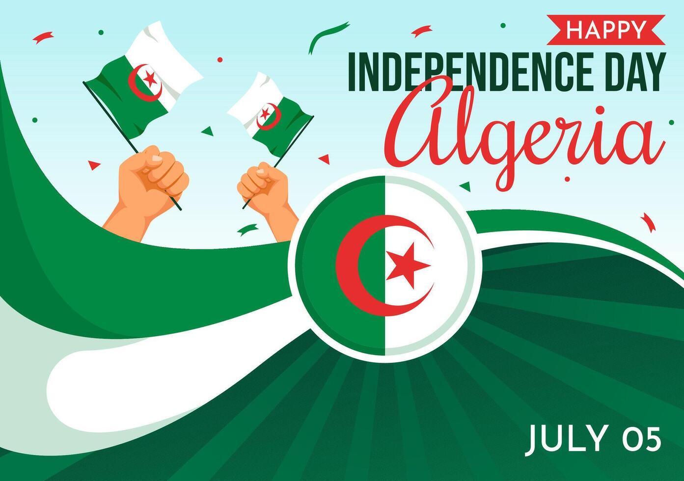 content Algérie indépendance journée vecteur illustration avec agitant drapeau et carte dans nationale vacances plat dessin animé Contexte conception