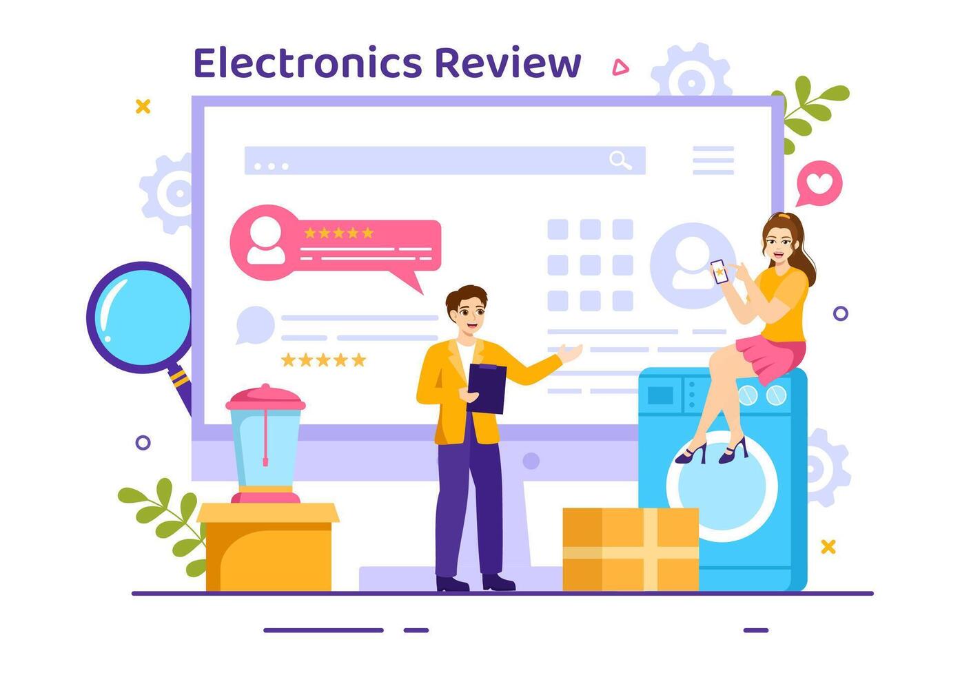 électronique la revue vecteur illustration avec client évaluation qualité de un service ou application et fournir retour d'information dans plat dessin animé Contexte