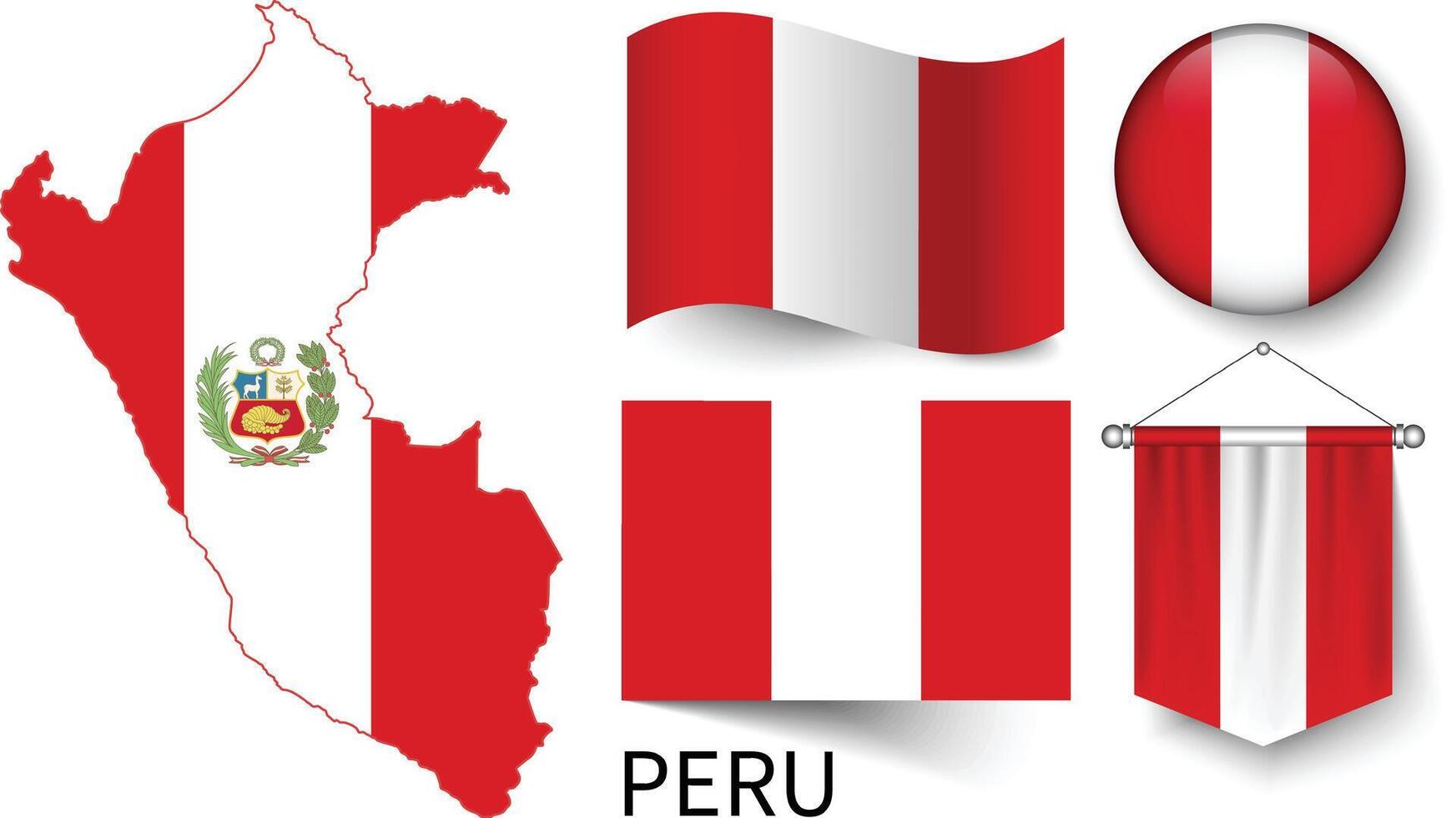 le divers motifs de le Pérou nationale drapeaux et le carte de du Pérou les frontières vecteur