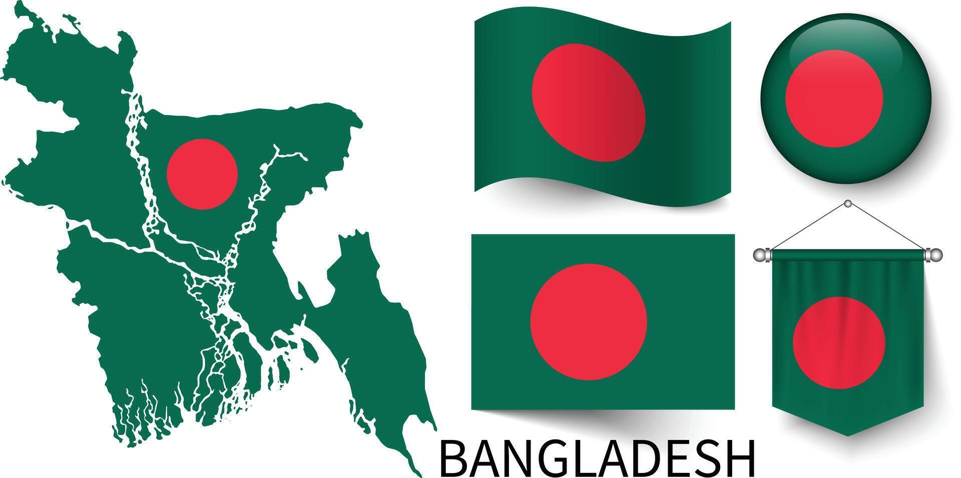 le divers motifs de le bangladesh nationale drapeaux et le carte de du Bangladesh les frontières vecteur