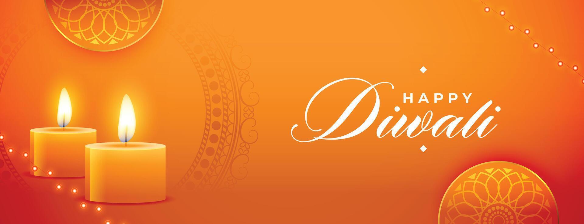 Indien Festival content diwali bannière avec embrasé bougie conception vecteur