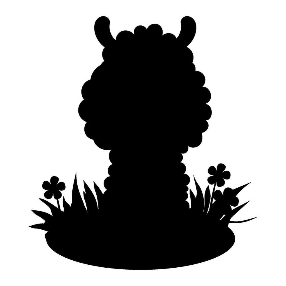 silhouettes mouton dans herbe avec fleurs. noir main tiré dessin de ferme petit animal. vecteur illustration