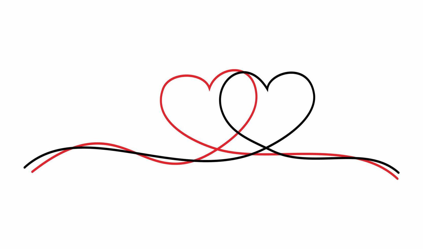 deux cœurs icône lié chaque autre. rouge ligne cœur et noir ligne cœur entrer en collision. Facile et minimaliste cœurs conception élément. vecteur
