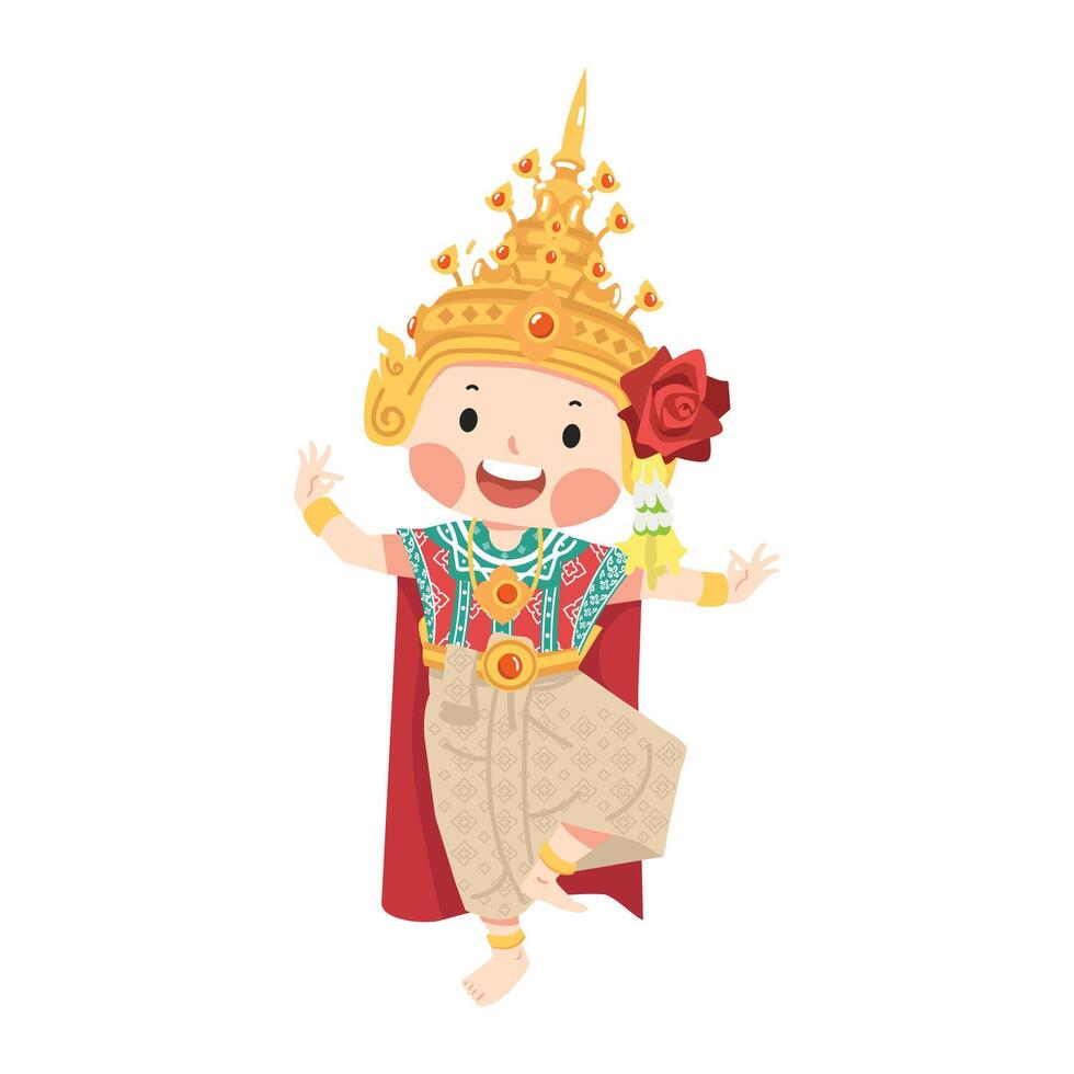 thaïlandais fille robe traditionnel dessin animé vecteur