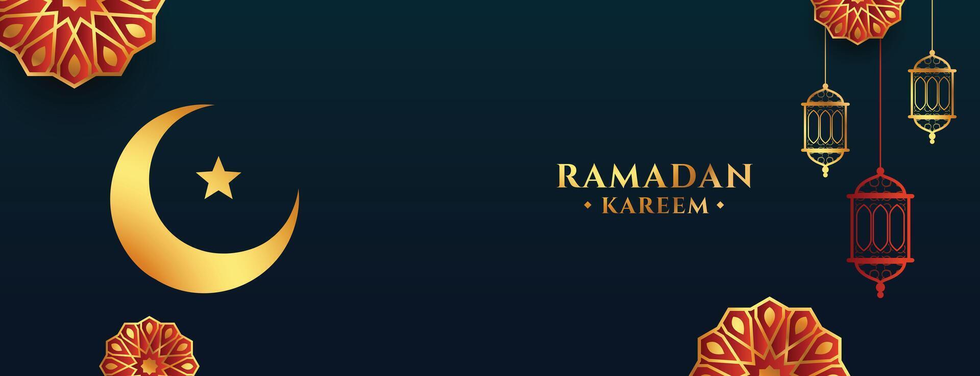 saint Ramadan mois bannière avec lune et arabe décoration vecteur