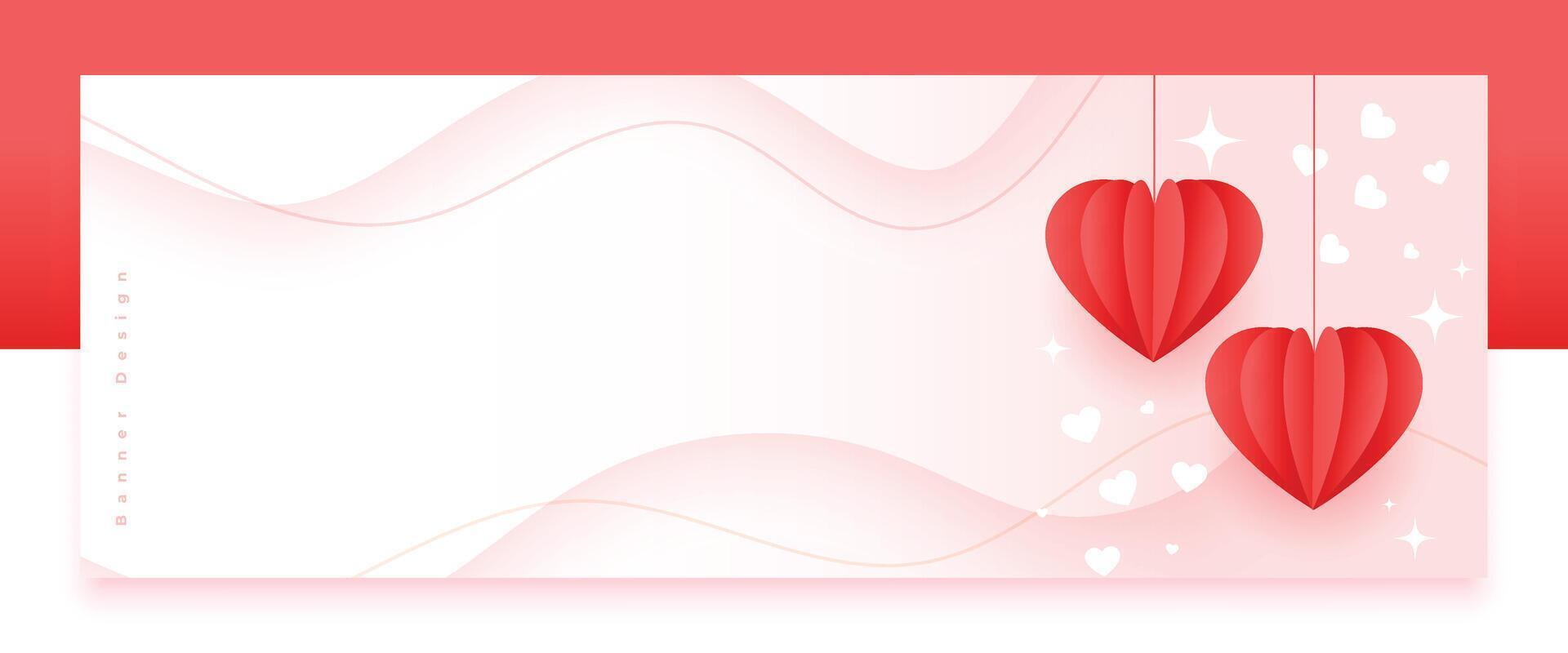 content Valentin journée un événement bannière avec pendaison papier cœurs vecteur