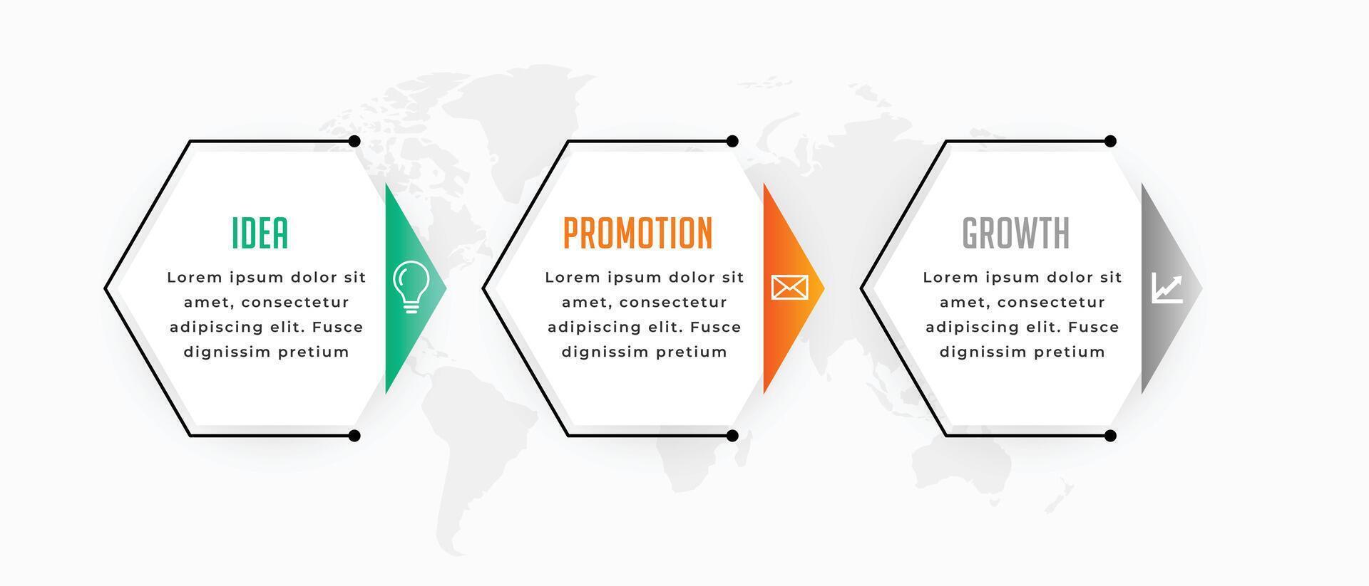 3 étape entreprise infographie processus graphique modèle avec monde carte vecteur