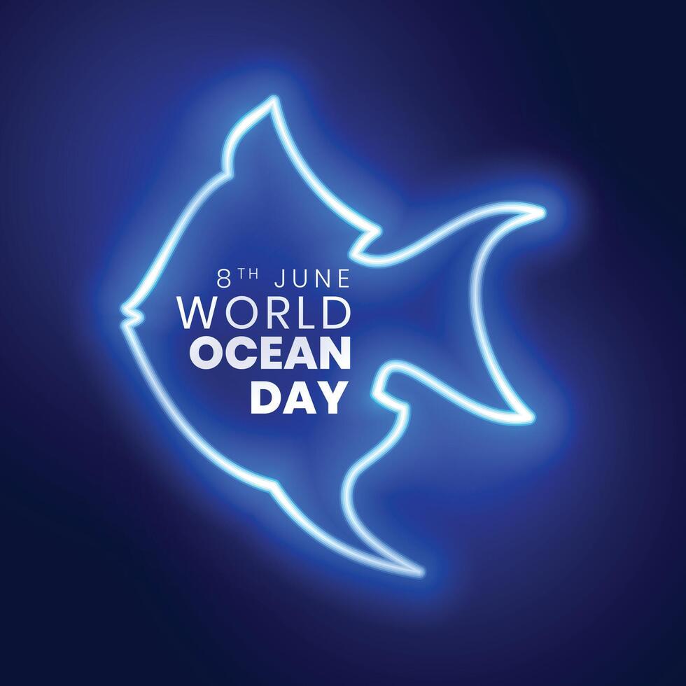 8e juin monde océan journée Contexte avec embrasé néon effet vecteur