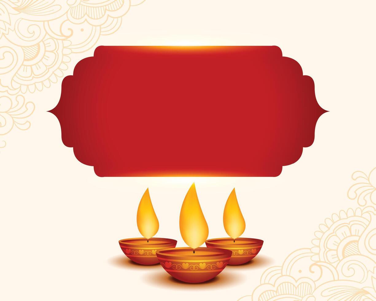 content diwali salutation carte avec diya et texte espace vecteur