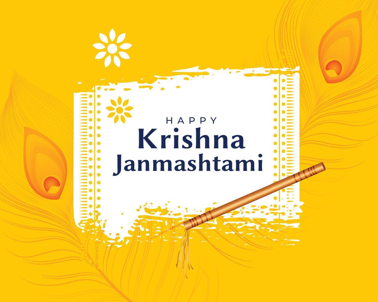 magnifique Jaune krishna janmashtami Festival carte conception vecteur