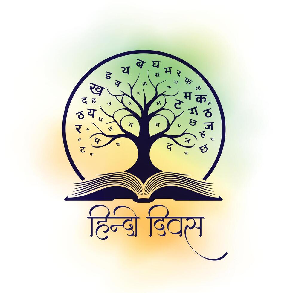 ouvert livre avec hindi des lettres arbre pour hindi diwas un événement vecteur