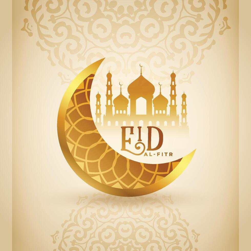 eid Al fitr salutation carte avec 3d d'or croissant conception vecteur