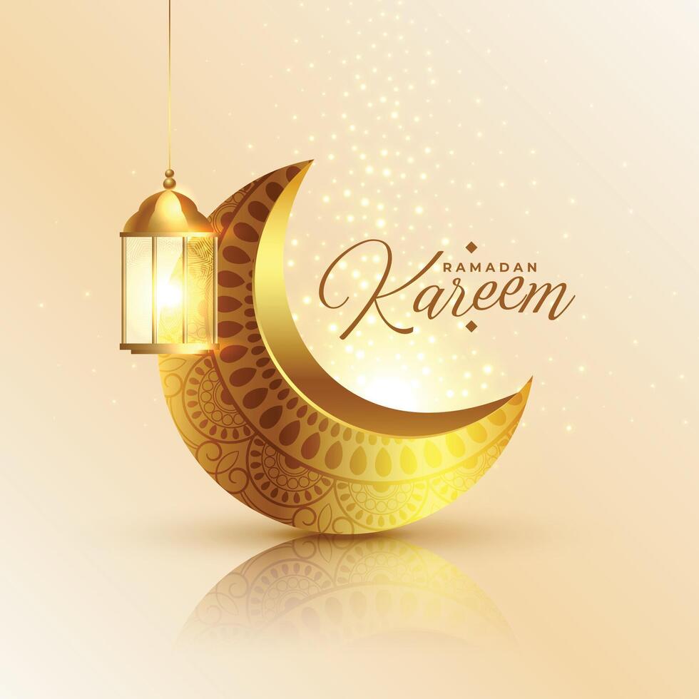 Ramadan kareem eid d'or lune et lanterne Contexte vecteur