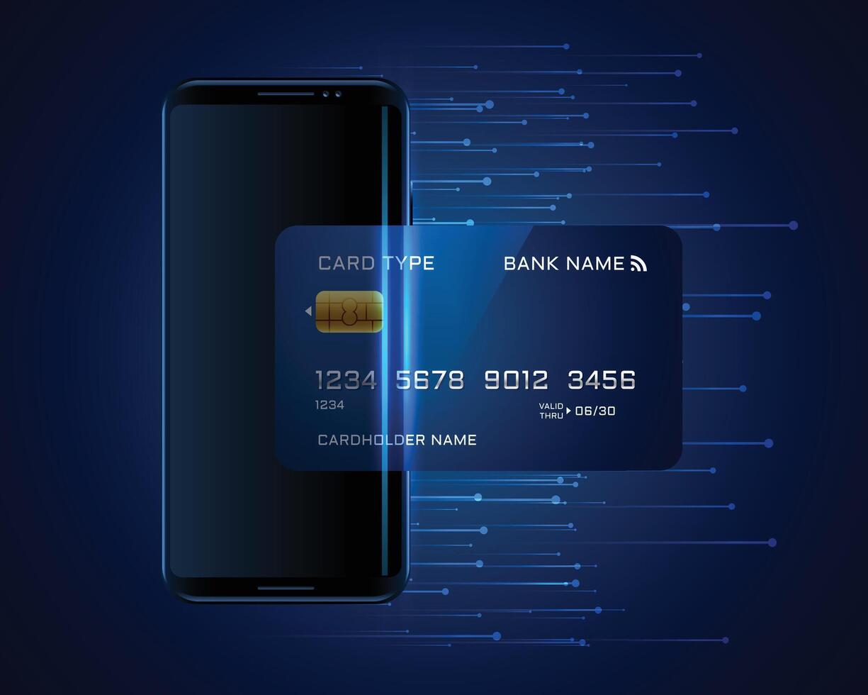 crédit carte Aller à l'intérieur mobile numérique transaction concept vecteur