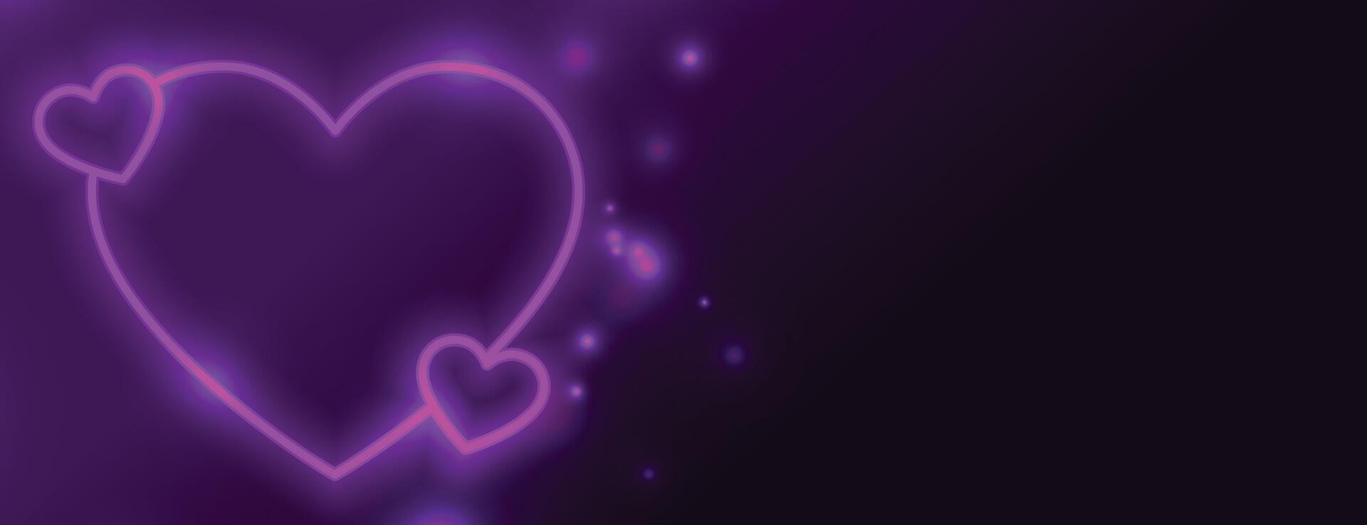 embrasé néon cœur sur violet bannière conception vecteur