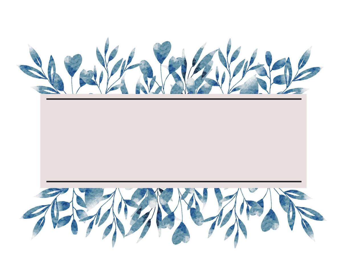 aquarelle bleu feuilles mariage Cadre vecteur