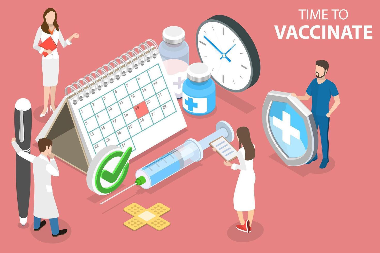 3d isométrique plat vecteur conceptuel illustration de temps à vacciner