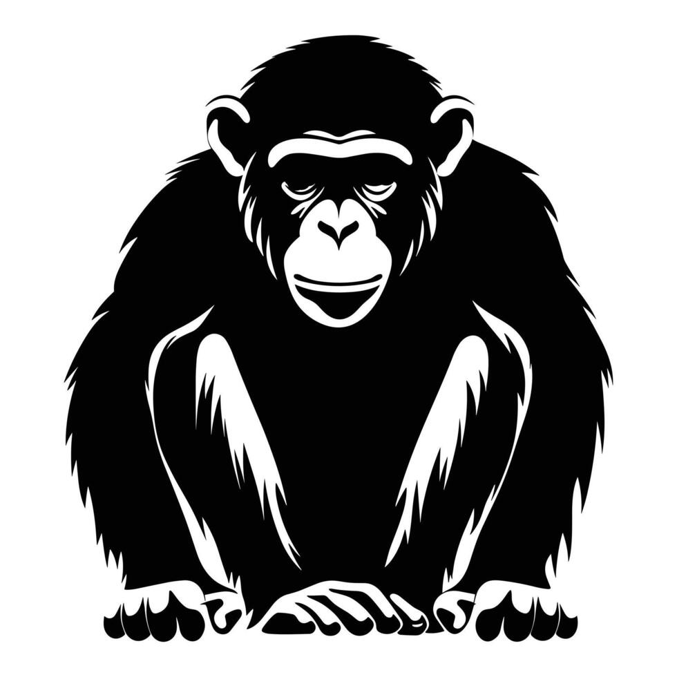 chimpanzé noir silhouette vecteur, blanc Contexte. vecteur