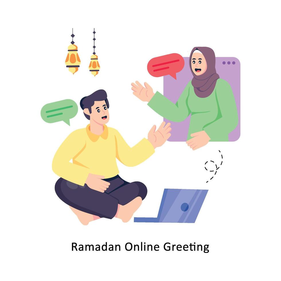 Ramadan en ligne salutation plat style conception vecteur illustration. Stock illustration