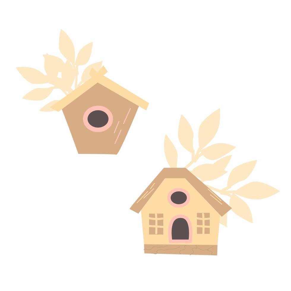 mignonne maisons d'oiseaux avec feuilles pour l'automne tomber Contexte. vecteur illustration isolé. pouvez utilisé pour salutation carte, affiche, fonds d'écran.