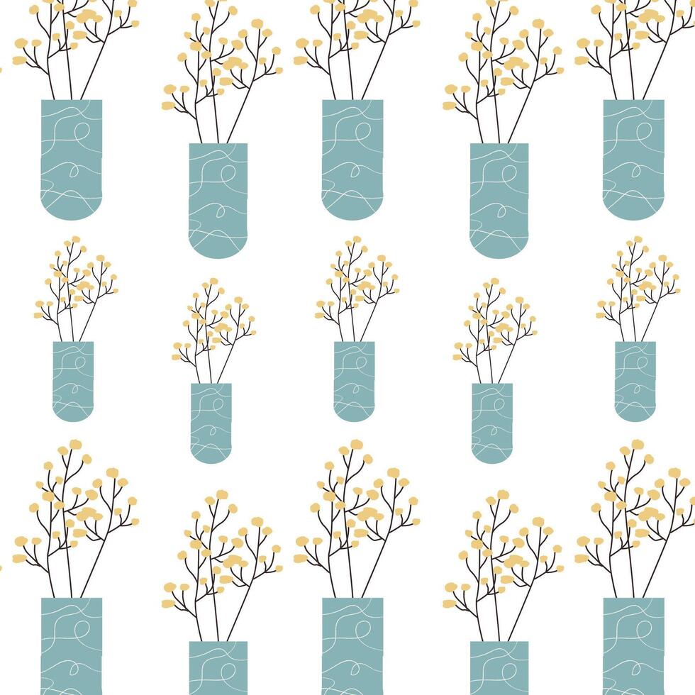 printemps ou été floral modèle avec vase et fleurs mimosa avec branche. vecteur illustration pouvez utilisé pour emballage papier, textile, en tissu conception, impression pour vêtements, affiches.