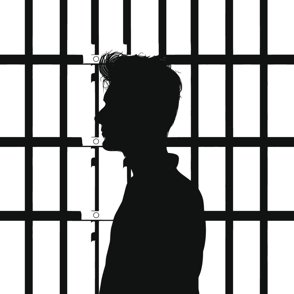 ai généré silhouette prisonnier dans prison noir Couleur seulement plein corps vecteur