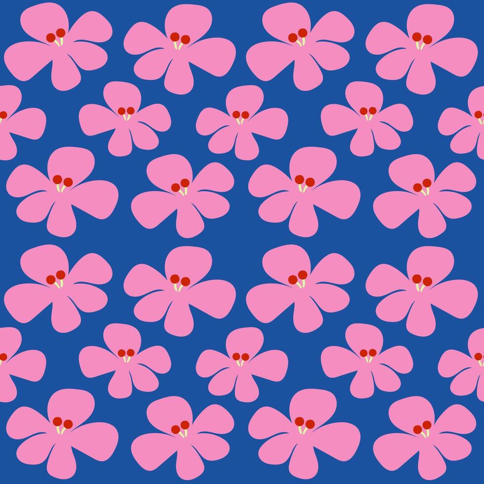 Bonjour printemps mignonne féminin main tiré abstrait hibiscus fleur symbole objet bleu Contexte vecteur illustration