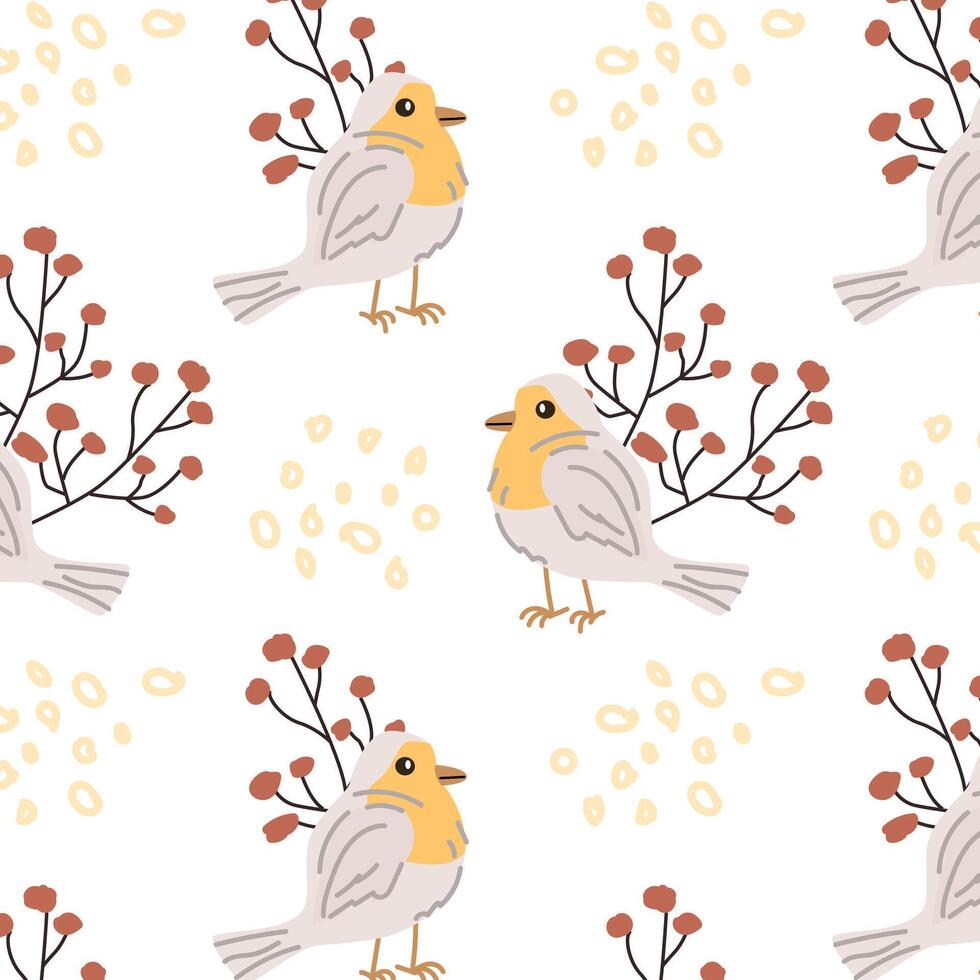 adorable Robin oiseau avec floral branche - sans couture modèle. vecteur illustration pouvez utilisation pour fond d'écran, affiche, imprimer. l'automne pastel couleurs.