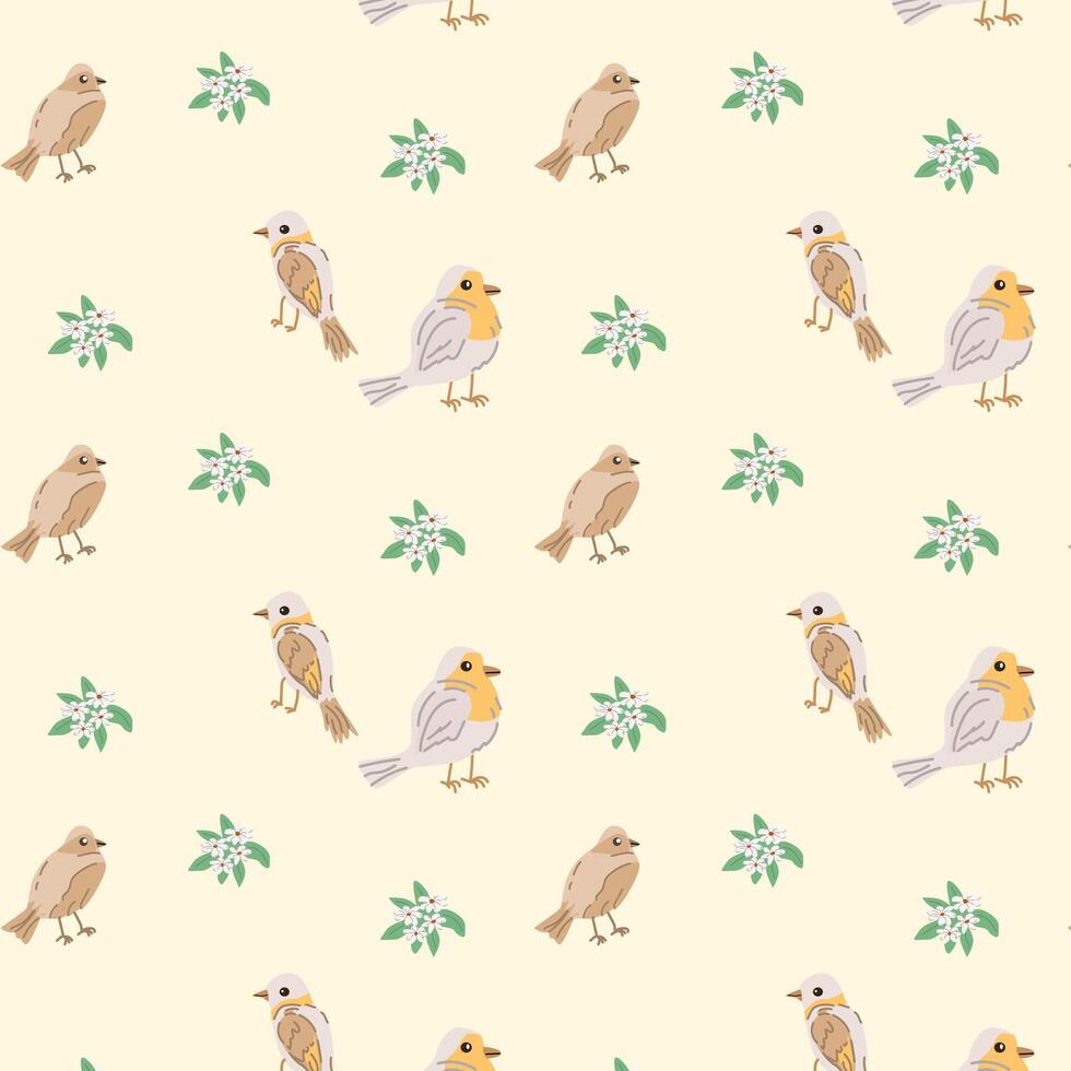 adorable oiseau avec floral éléments - sans couture minimaliste modèle. vecteur illustration pouvez utilisation pour fond d'écran, affiche, imprimer.