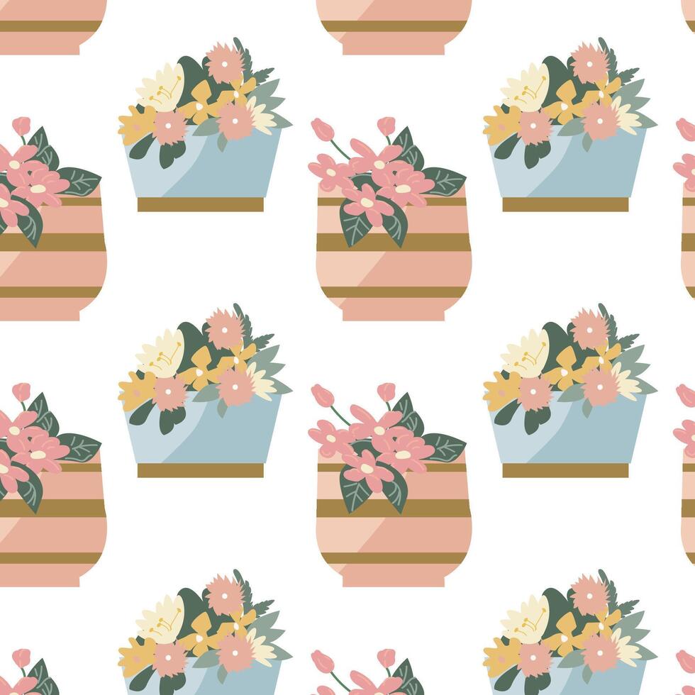 floral modèle avec décoratif vase et fleurs avec or. vecteur illustration dans vieux argent branché style. fleur dans des pots avec d'or décor.