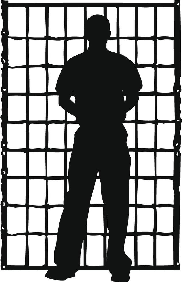 ai généré silhouette prisonnier dans prison noir Couleur seulement plein corps vecteur