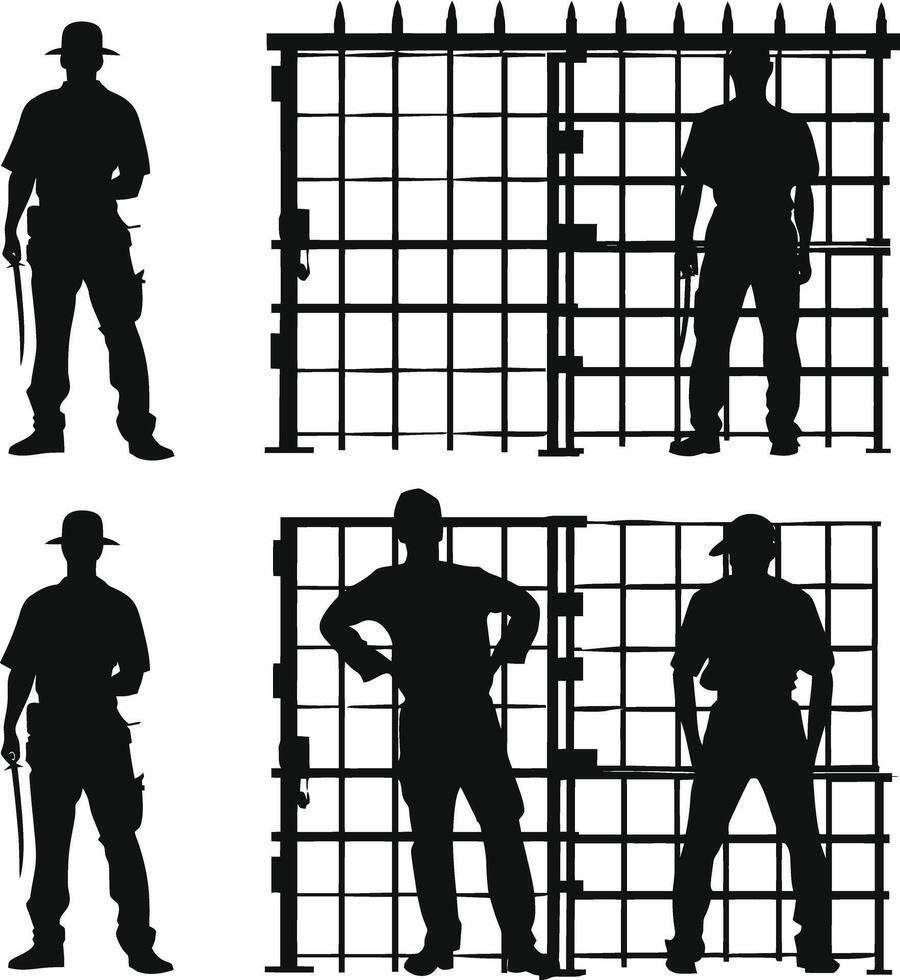 ai généré silhouette prisonnier dans prison noir Couleur seulement plein corps vecteur