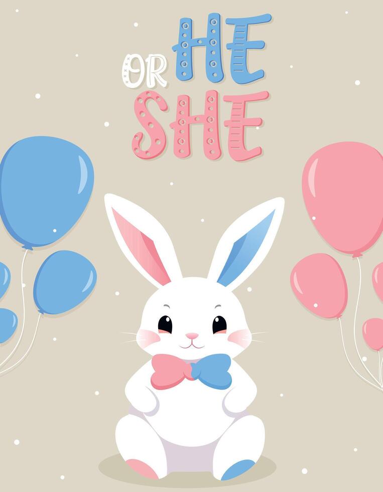 bébé douche ou le sexe fête carte. invitation le sexe faire la fête. mignonne lapin et des ballons. vecteur illustration