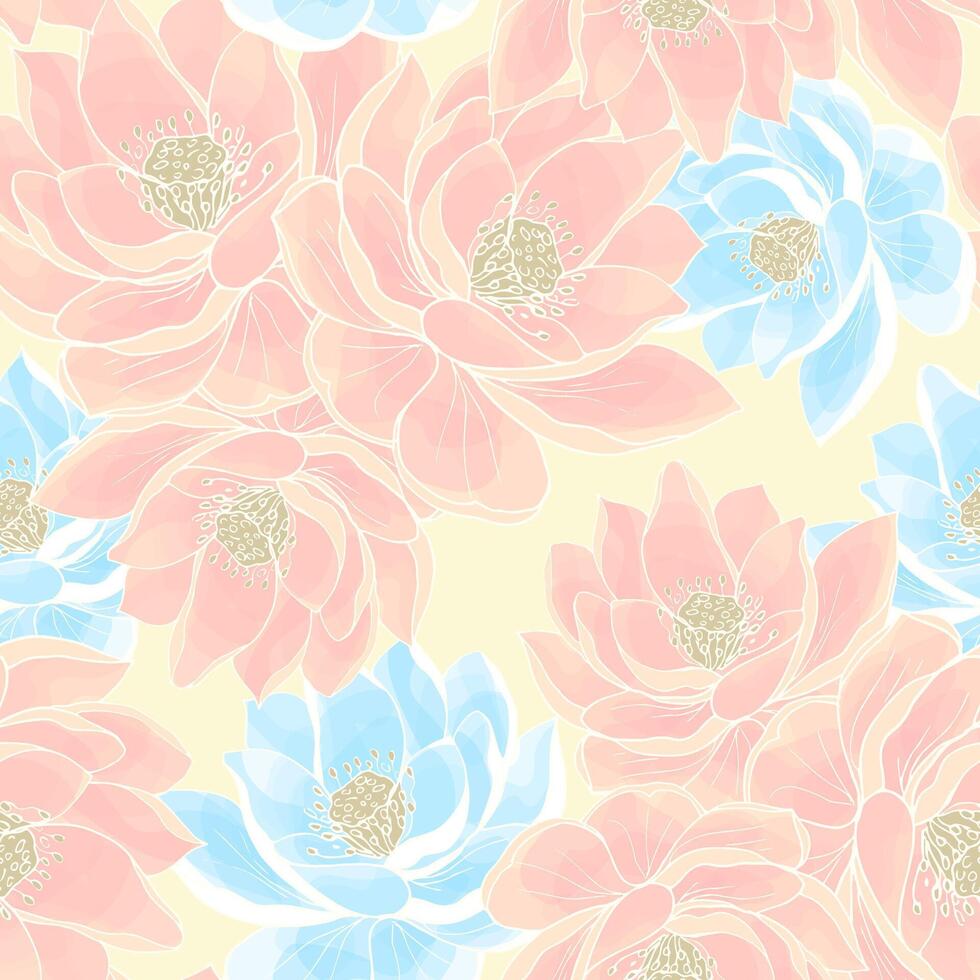 tropical sans couture modèle de rose et bleu lotus pour en tissu et fond d'écran vecteur