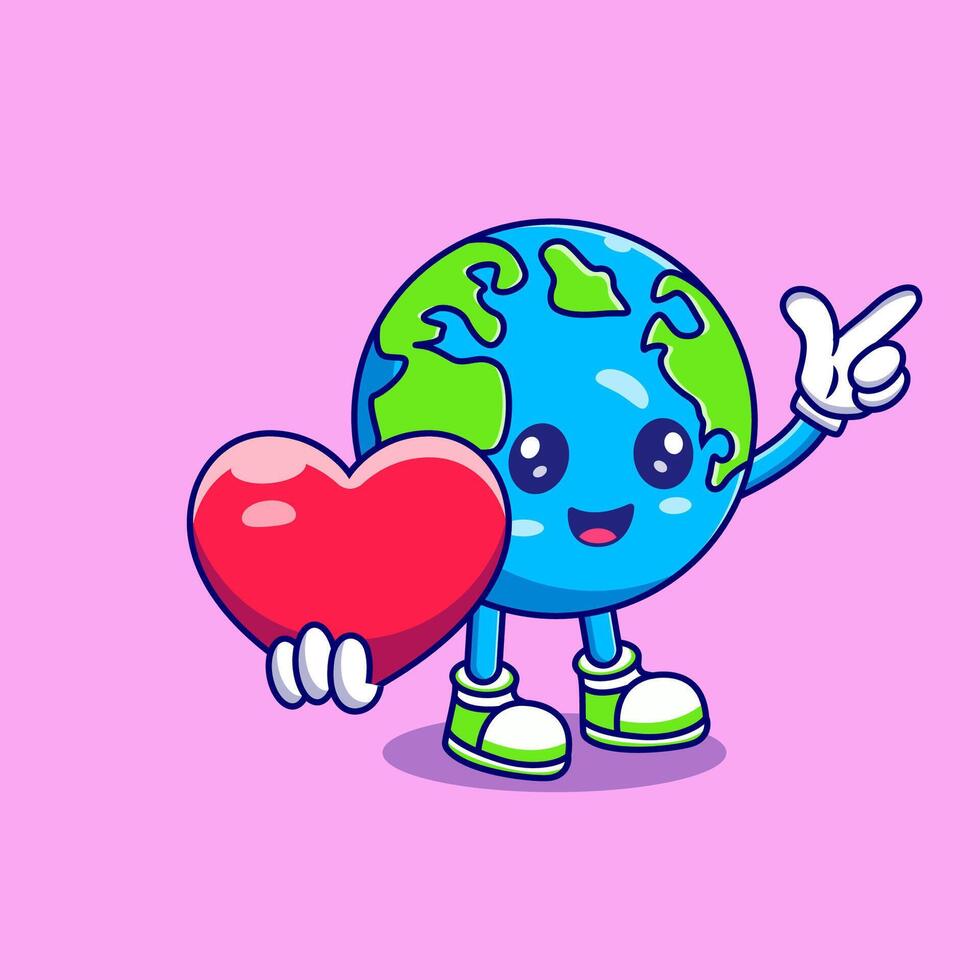 mignonne Terre globe en portant l'amour dessin animé personnages vecteur icône illustration