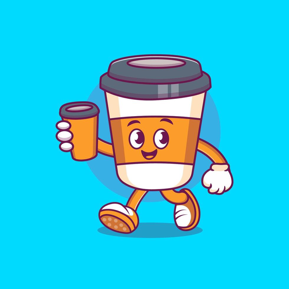 mignonne café tasse dessin animé en portant tasse vecteur icône illustration