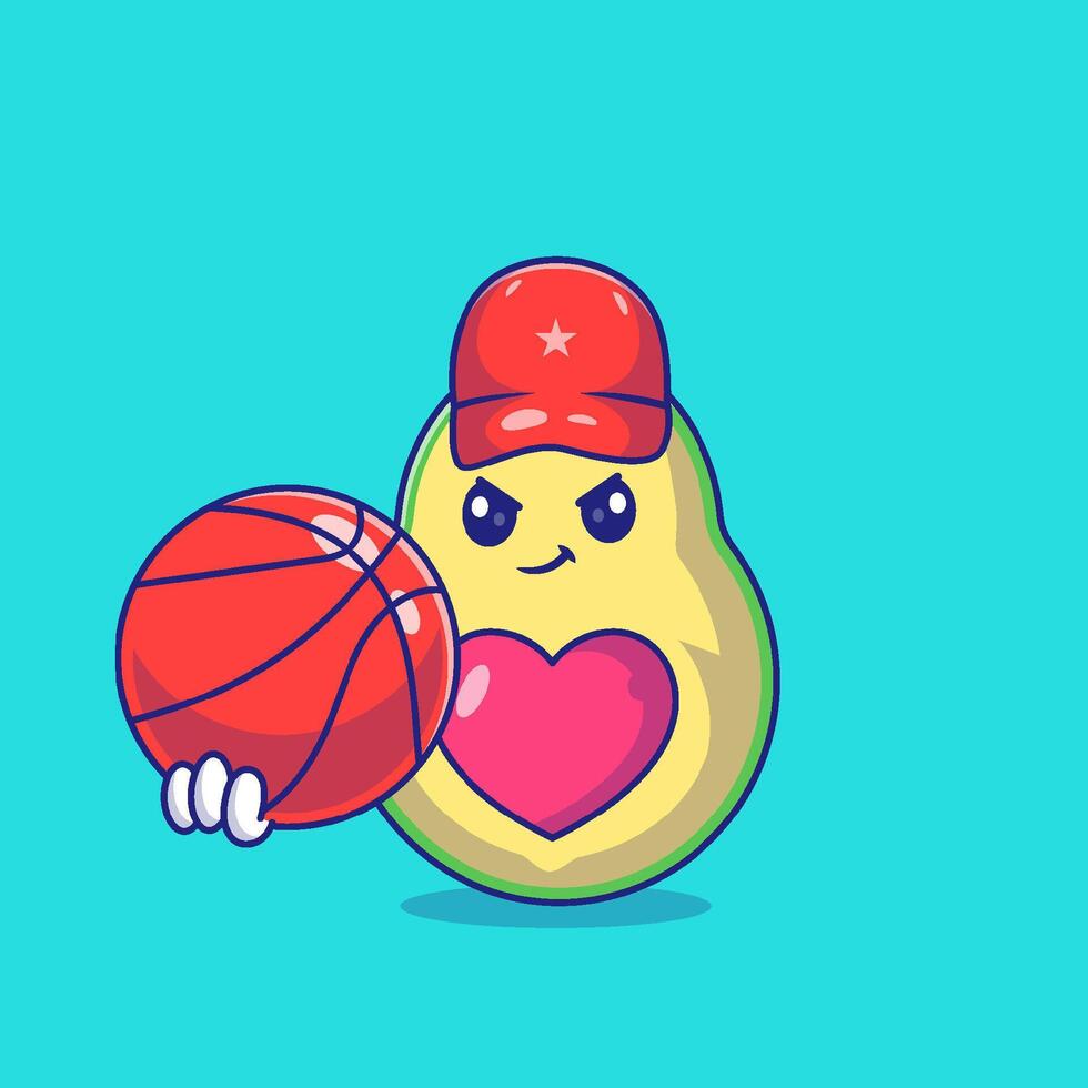 mignonne Avocat en portant une basketball mascotte personnage vecteur icône illustration