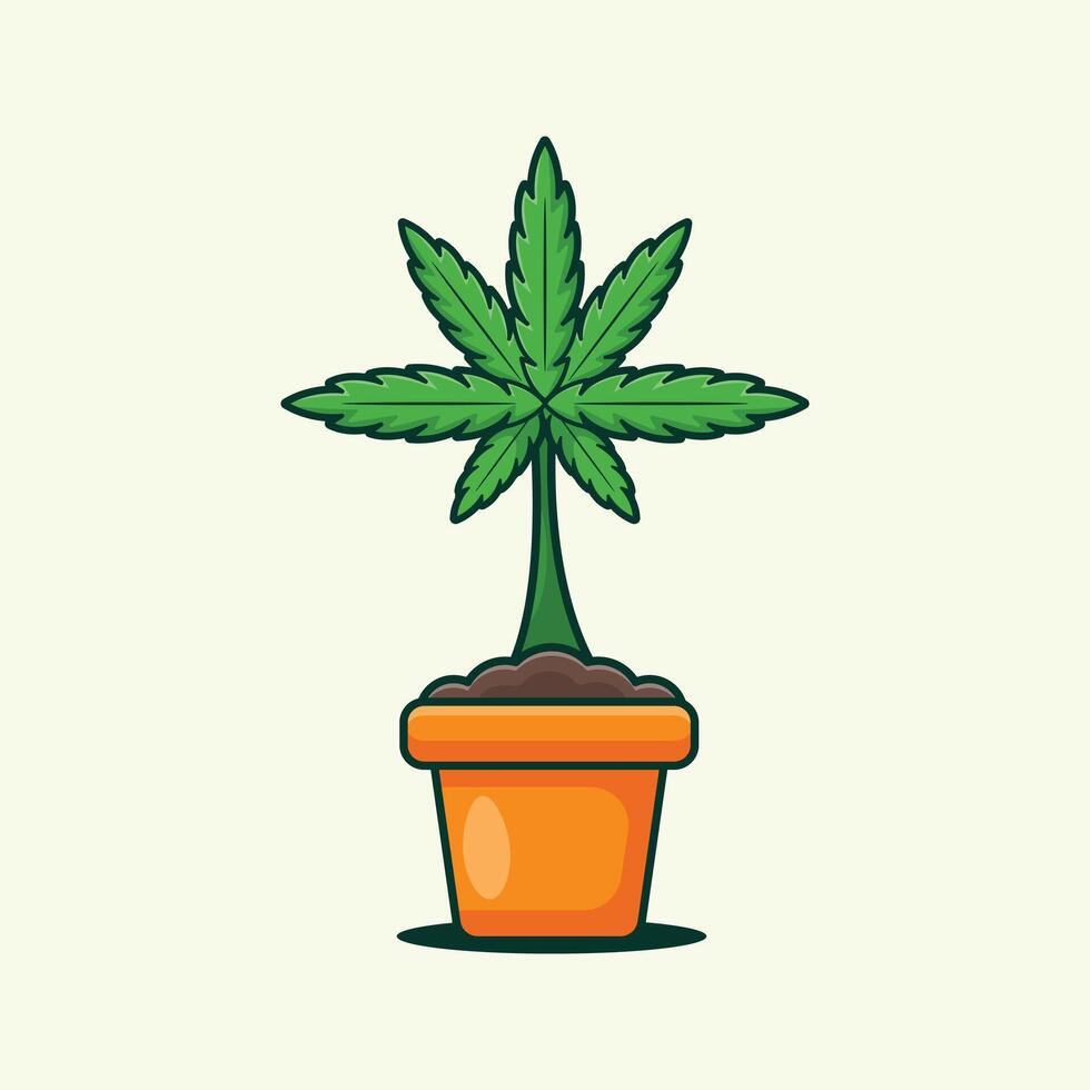 marijuana plante dans le pot dessin animé vecteur illustration.